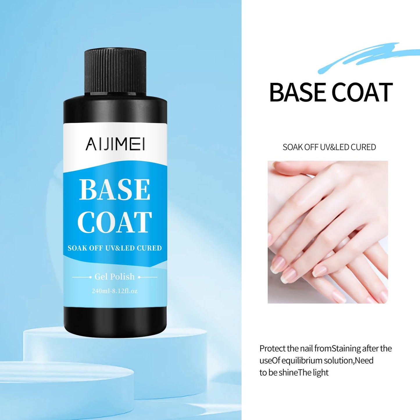 AIJIMEI 240ml Base Coat Quick Dry Gel BaseCoat for Nails Gel Nail Polish Base Coat for Home DIY LongLasting 8 Fl Oz