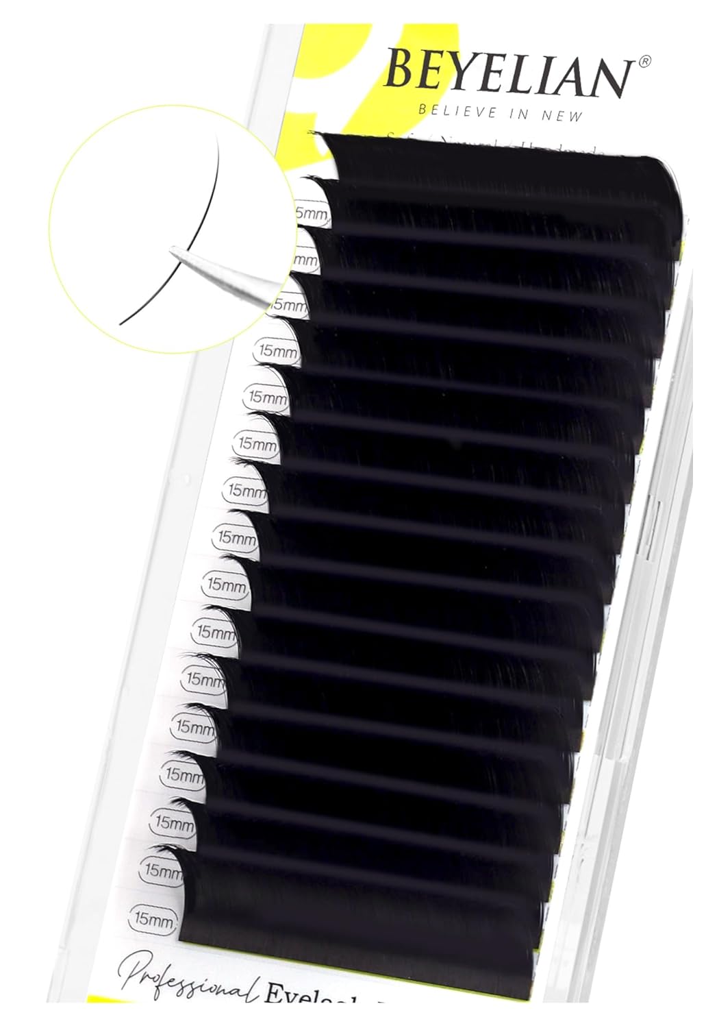BEYELIAN Eyelash Extension Natural Matte Black 0.05 C Curl 7-15mm Tray Easy Fan Lash Extensions Volume Lashes 100°/212°F High Temperature Resistant Classic Professional Use (0.05 C 15mm)