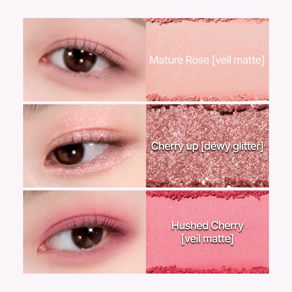 Espoir Real Eye Palette All New #5 Hushed Cherry 0.17 oz | Multi-Use Long-Lasting Blendable 8 Colors Natural Glitter Soft veil matte Makeup Eyeshadow Palette for Various Makeup Looks | Korean Makeup