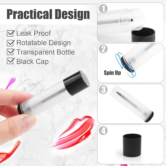 50Pcs 5g Lip Balm Tubes Plastic Lipstick Containers Empty Refillable Twist-up Lip Gloss Balm Filling Stick Clear Tube Holder with Black Cap for DIY Chapsticks Crayon Solid Perfume