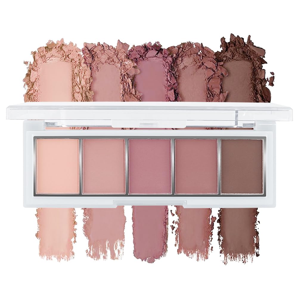 5 Colors Matte Eyeshadow Makeup Palette, 5 Natural Neutral Nude Brown Faded Rose Colors Eyeshadow, Looks for Brown Eyes Women Finish Long Wearing Waterproof Professional Eye Makeup 04#