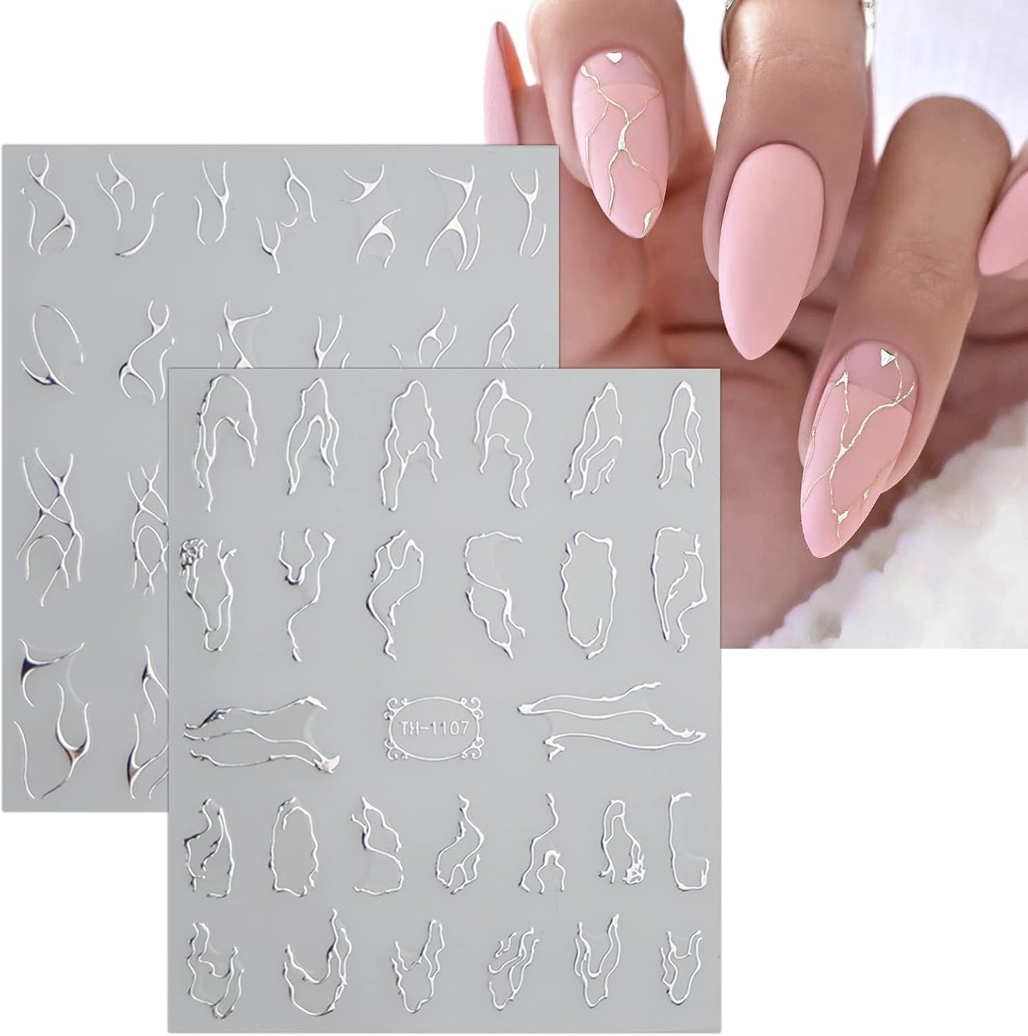 JMEOWIO 9 Sheets Marble Line Nail Art Stickers Decals Self-Adhesive Pegatinas Uñas Silver Nail Supplies Nail Art Design Decoration Accessories