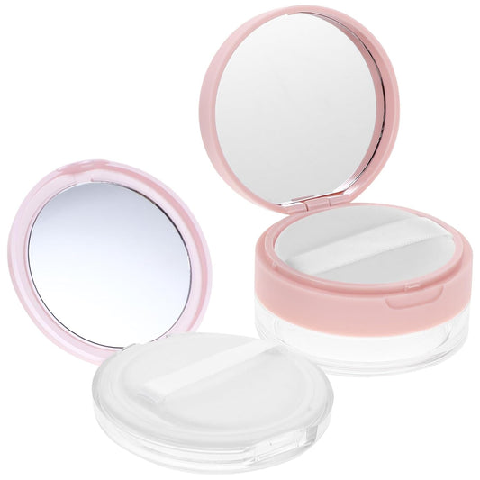 Beaupretty 2pcs Cushion Compact Case With Puff Reusable Loose Powder Container with Mirror Plastic DIY Empty Makeup Powder Case With Elasticated Net Sifter