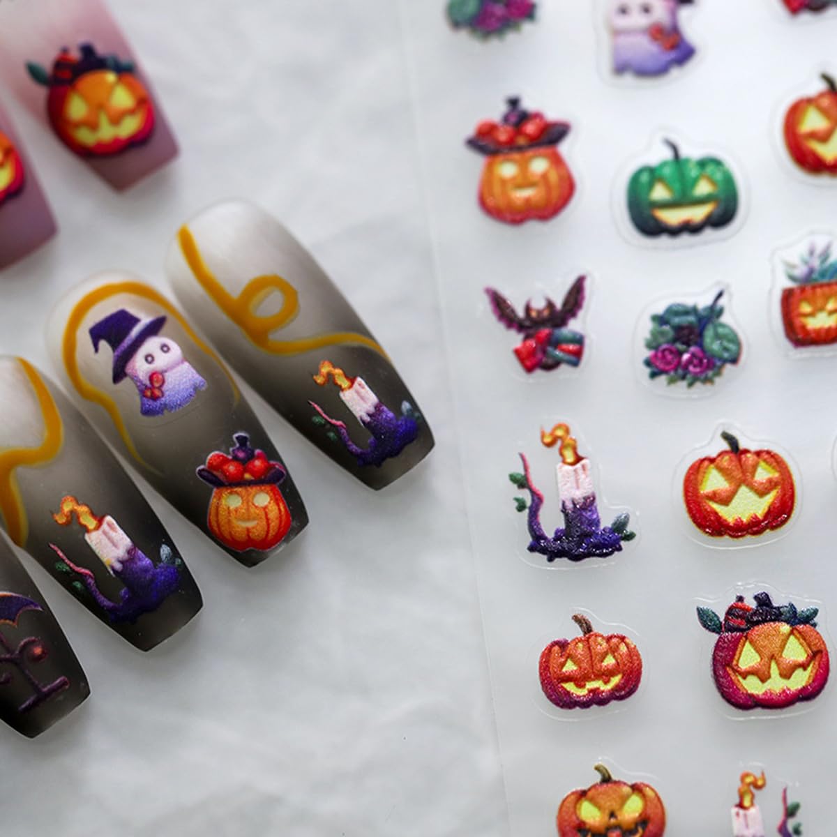 Halloween Nail Stickers, Bat, Pumpkins, Ghosts Nail Art Design 5D Manicure Decal Self-Adhesive Nail Supplies Accessories for Women