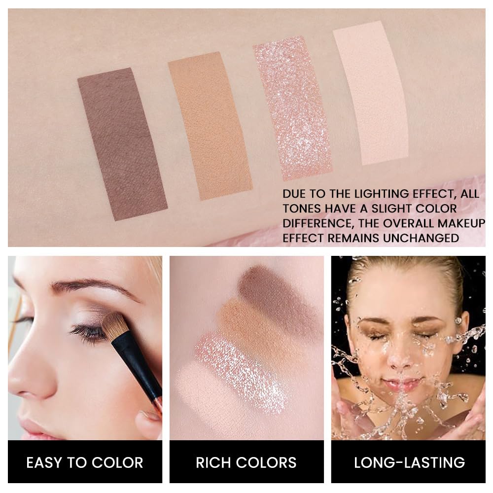 Eyeshadow Quad - Blendable Matte & Shimmer, 4 Shades Nude Champagne, Gold, Light & Dark Brown, Velvety Pigmented Formula, Long-Lasting, Built-In Mirror, Perfect for Older Women 01#