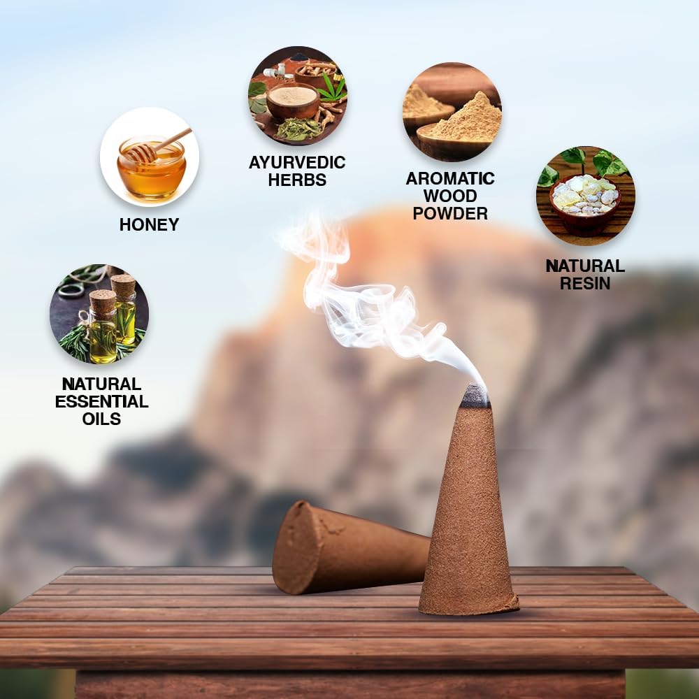 ARO VATIKA Vedic Sandalwood Natural Masala 120 Incense Cones in Pack of 12 Boxes| Environment-Friendly Dhoop- Best for Prayer, Reiki, Meditation and Relaxation | Burn time- 25 mins