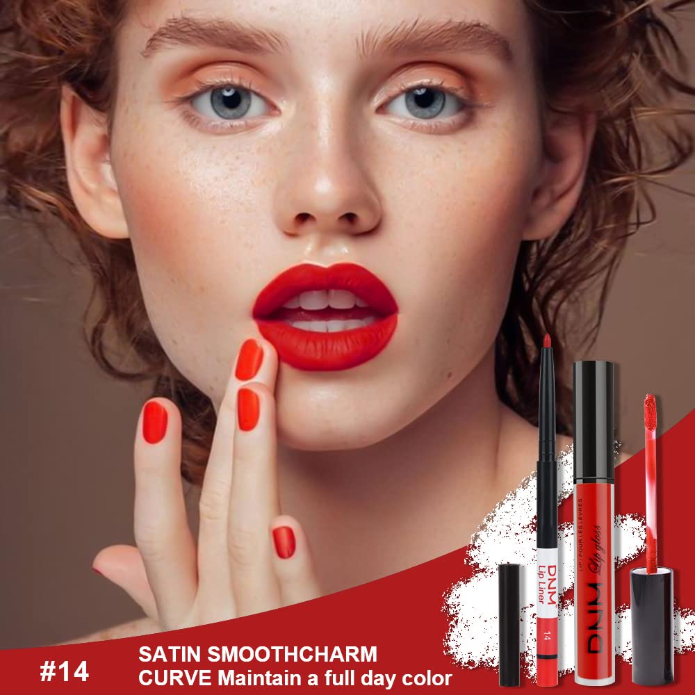 evpct 2Pcs Ruby Red Matte Lip Liner and Lipstick Combo Red Lip Gloss Stains Pencil Makeup Set Women Waterproof Long Lasting 24 Hours Lipstick and Lip Liner Set labiales mate 24 horas originales 14