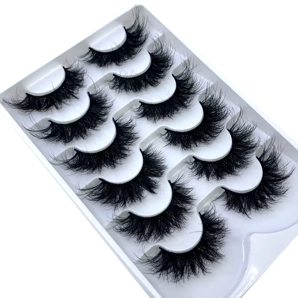 HBZGTLAD 6 Pairs Fluffy False Eyelashes Natural Faux Mink Strip 3D Lashes Pack (SR-1)