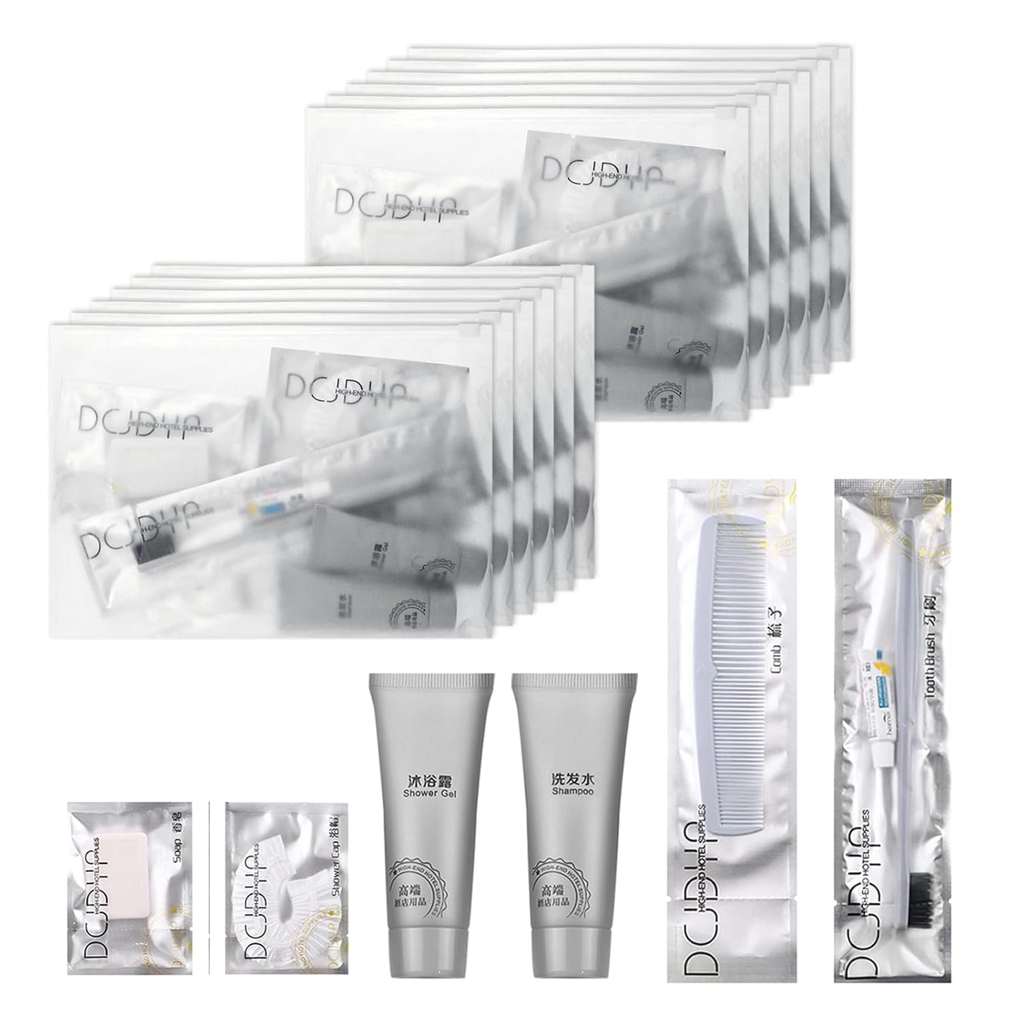 Hygiene Kit, Hygiene Kit Bulk, Travel Hygiene Kit With Toothbrush, Toothpaste, Comb, Shampoo, Shower Gel, Shower Cap And Soap, Individually Packed, Suitable For Hotel, Home, Travel (25 sets)