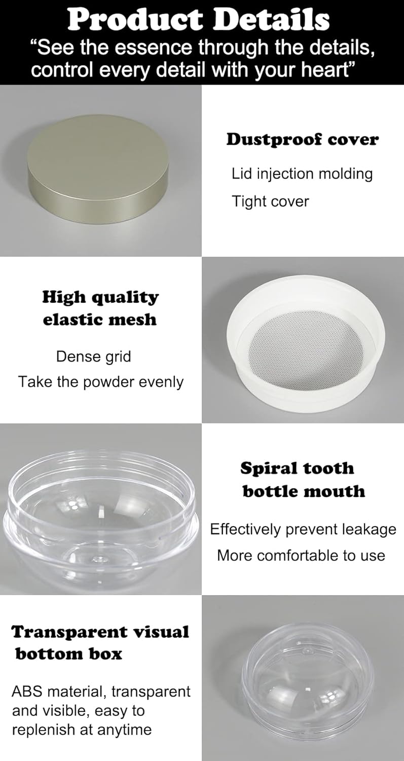 AKOAK Capacity 20 ml(0.67 oz) Empty Reusable Plastic Loose Powder Compact Container DIY Makeup Powder Case with Powder Puff and Elasticated Net Sifter Green