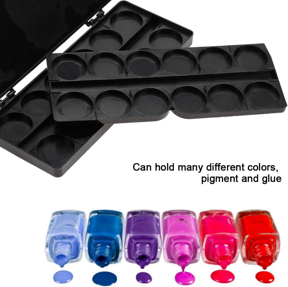 Nail Art Palette, 24 Grid Plastic Nail Art Paint Color Mixing Palette Plate Watercolor Pigment Color Mixing Case Manicure Drawing Tray(Black)