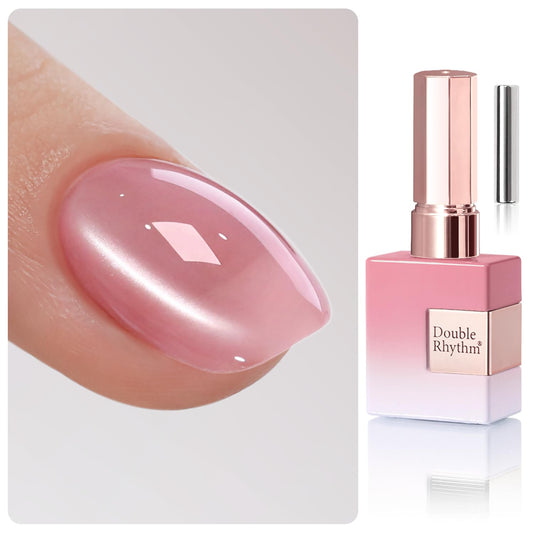 Double Rhythm 0.5 OZ Cat Eye Gel Polish with Magnet 15ML Holographic Glitter Shimmer Translucent Jelly Color Magnetic Polish Salon DIY at Home (Pink Builder-MC1202)