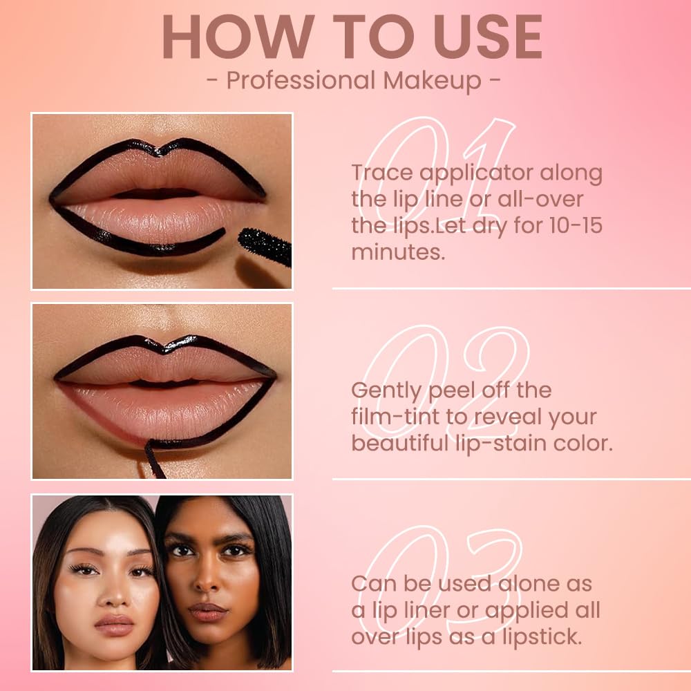 Matte Liquid Lip Stain Peel Off Lip Liner Tattoo - Pinkish Red, Waterproof Smudge-Proof Lip Gloss, Long-Lasting Non-Stick Cup Formula, Natural Peel Off Design for All Skin Types #6