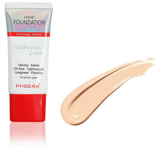 AQUAPURITY PHOERA Full Coverage Foundation New Formula Waterproof Long Lasting Oil Free Velvet Matte Liquid Foundation for Oily Skin Flawless Makeup Base Cream Concealer (102 Nude)