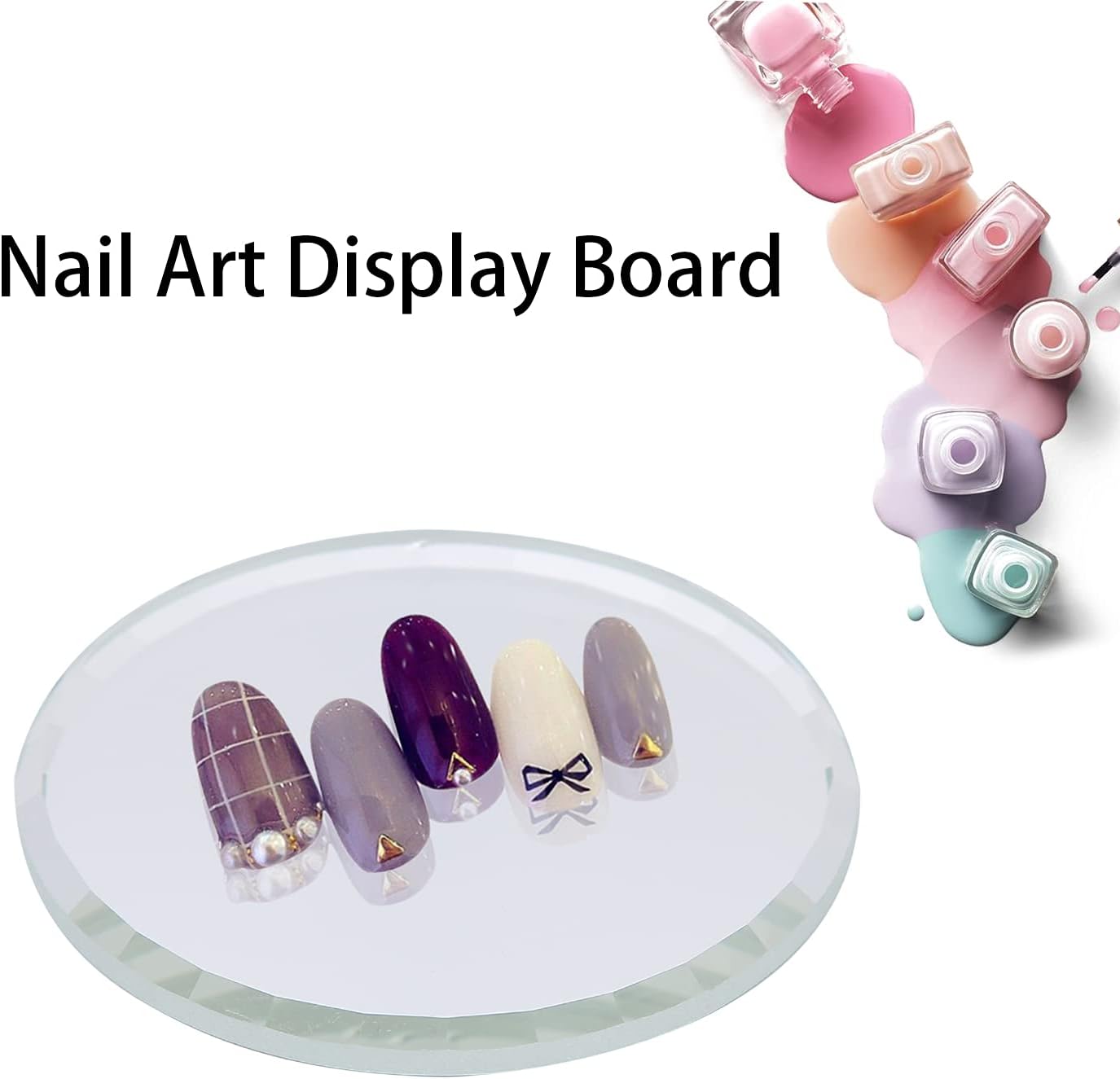 Nail Art Palette, DIY Nail Art Palette Nail Color Mixing Palette Nail Art Manicure Display Drawing Tool Nail Art Plate False Nail Mirror Glass Display Board for Manicure Makeup Paint Art(white)
