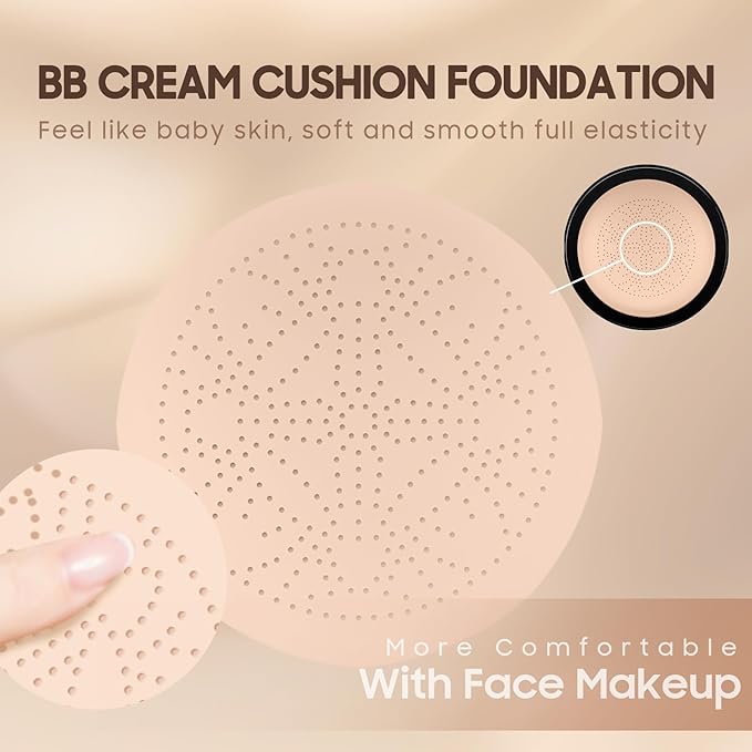 Air Cushion CC Cream Foundation - Mushroom Head BB Creams, Long Lasting Concealing Brightening, Moisturizer Face Cream,Facial Skin Care Makeup For All Skin Types (Medium Deep)