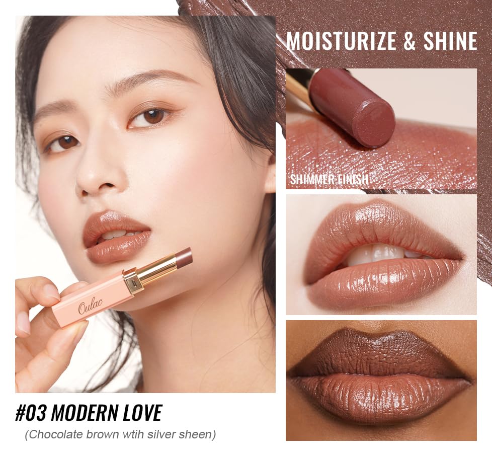 Oulac Moisturizing Shine Lipstick For Women Christmas Set 3PCS, 2 in 1 Tinted Lip Balm for Winter, Hydrated Juicy and Glossy Lip Color for Dry, Cracked and Chapped Lips, Vegan 02+03+17