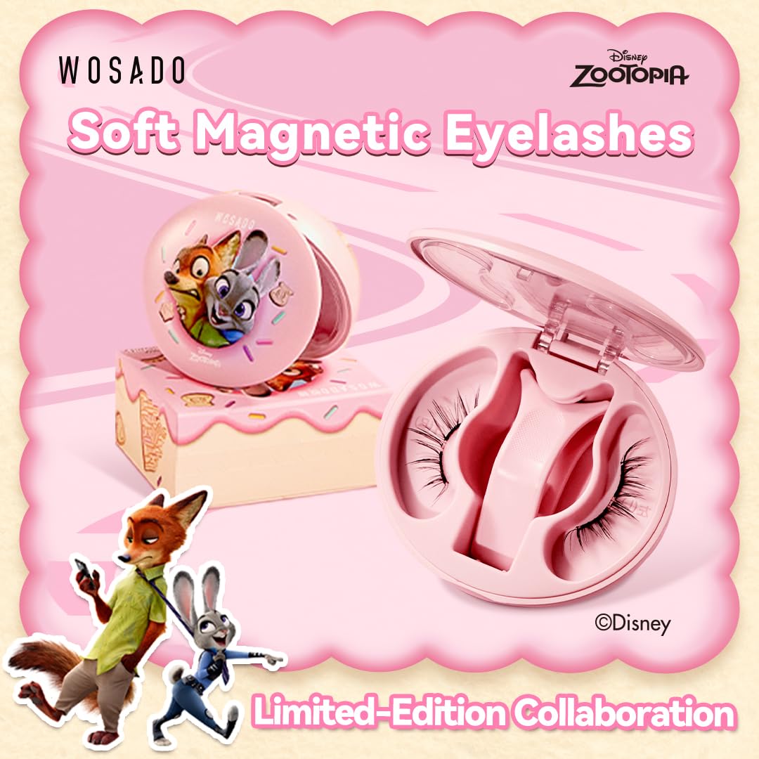 WOSADO×Disney Soft Magnetic Eyelashes Kit with Applicator, Judy Reusable Glue-free Wispy Magnetic Lashes, Cruelty-free False Lashes, Waterproof, Lightweight, Suit for Heavy Makeup