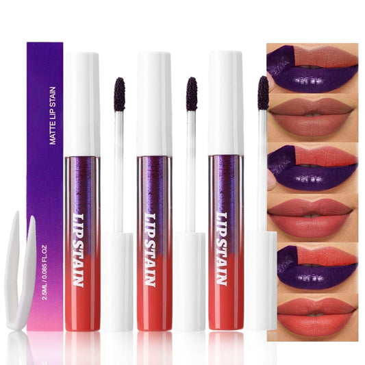 evpct 3Pcs Nude Brown Brownish Red & Orange Red Peel Off Lip Stain Tints, Matte Liquid Lipstick Lip Stain Long Lasting Waterproof for Women, Longwear Lipstick Peel Off Highly Pigmented Easy to Apply