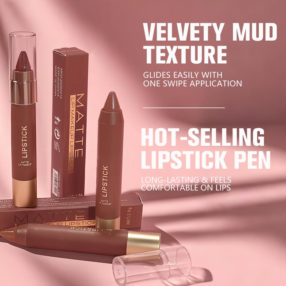 Matte Lipstick Crayon for Women, Dark Purple 24 Hour Lipstick Lip Liner Pencil, Neutral Lip Stick Lipliner Long Lasting Waterproof Smudge Proof, Vegan & Cruelty-Free, 05