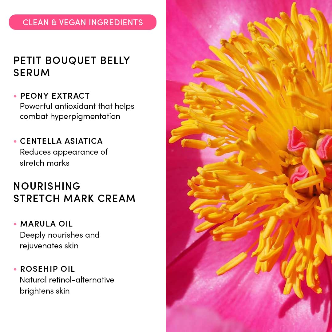 Evereden Postpartum Glow Duo - Petit Bouquet Belly Oil & Nourishing Stretch Mark Cream - Dermatologist-Developed Clean & Vegan Maternity Skincare Postpartum Gifts for New Mom - Stretch Mark Reduction