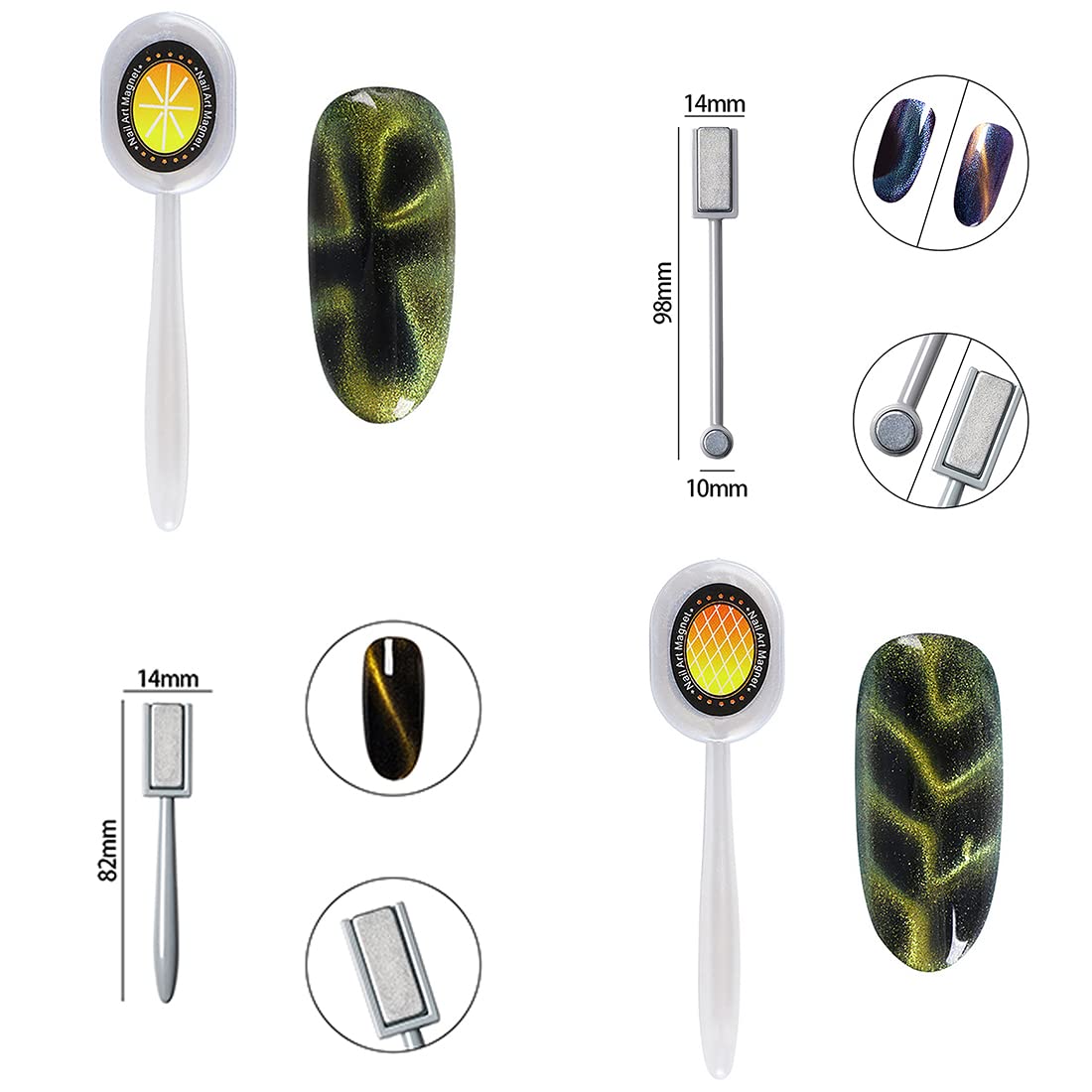 8 Pieces Nail Magnet Tool Set Double-Head Flower Design Nail Magnet Pens Animal Eye Magnetic Plate Multi-Function Magnet Board Magnet Stick 3D Magnetic for Cat Eye Gel Polish Nail Art