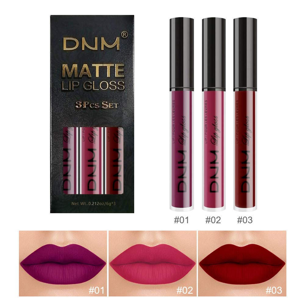 evpct 3Pcs Dark Purple Red Rose pink Matte Liquid Lipstick Sets for Black Women Matte Lipstick Lip Stain Long Lasting Waterproof 24, labial mate larga duracion 24 labiales mate 24 horas originales
