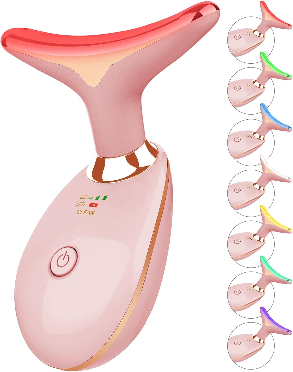 7 Color Face and Neck Massager Light Therapy, Red Light Based Facial Massager for Skin Care, Firming, Smoothing (Rose Golden)