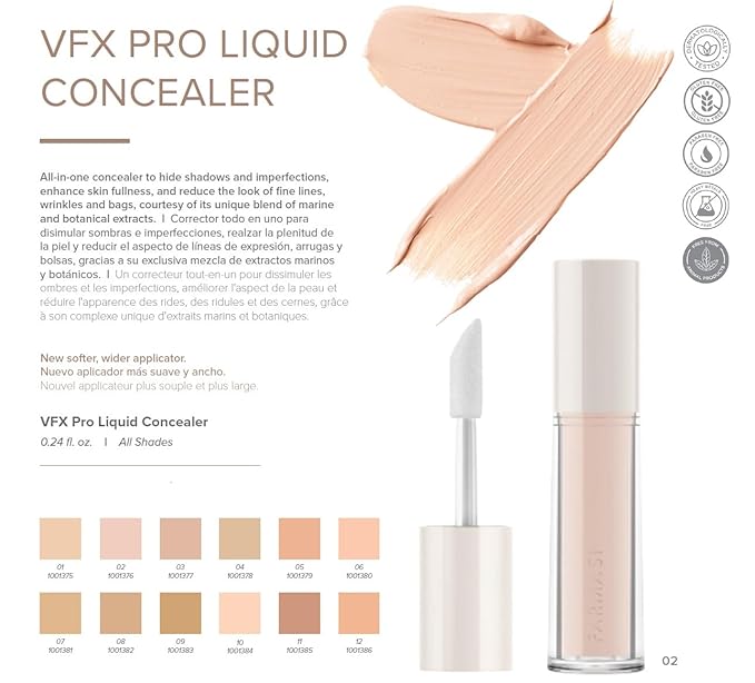 FARMASI Vfx Pro Liquid Concealer Makeup, All-in-one Full Coverage, Highly Pigmented Concealer for All Skin Type, Hide Shadows & Imperfections, Enhance Skin Fullness Foundation Concealer 0,24 Fl Oz N12