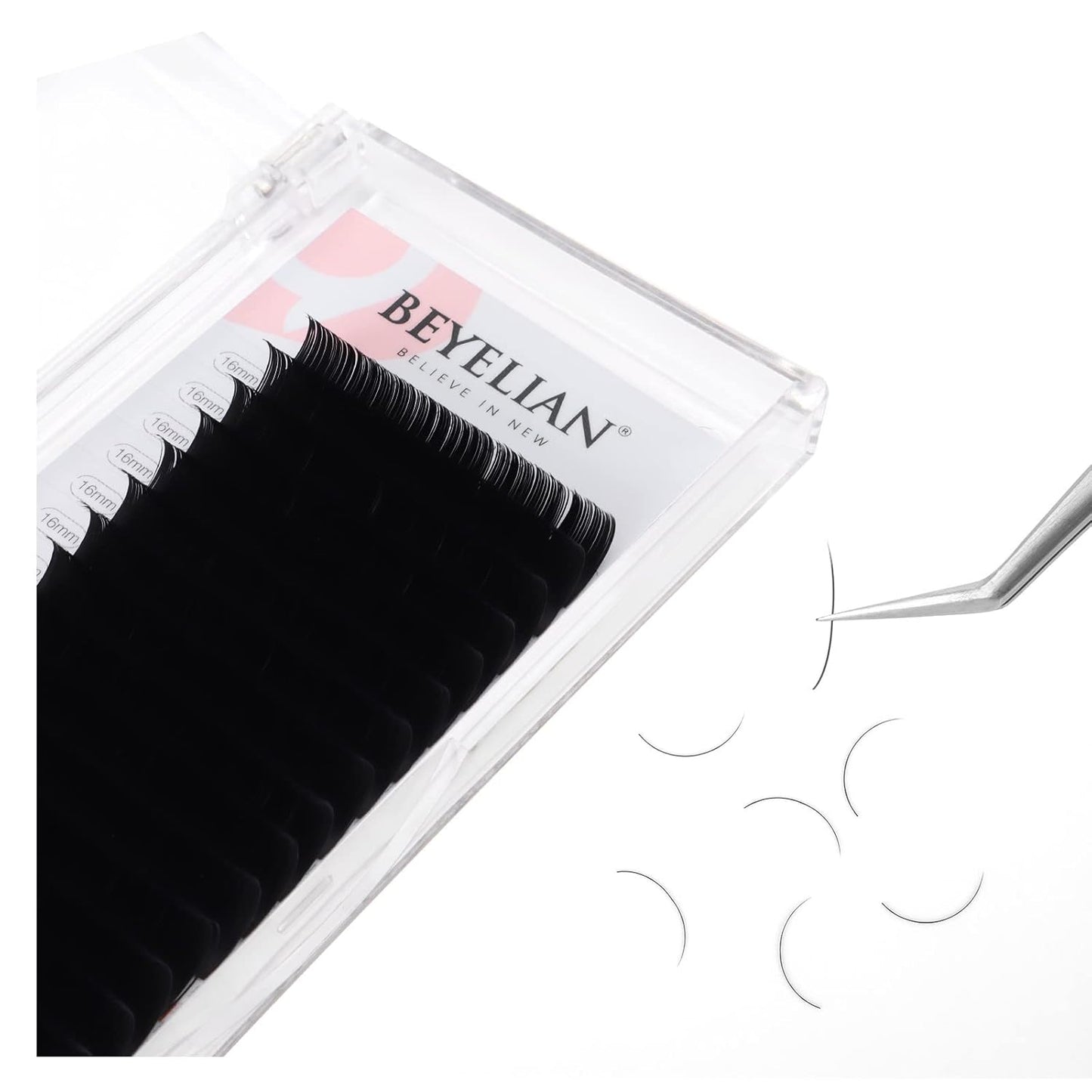 BEYELIAN Flat Eyelash Extension, Ellipse Lash Extensions 0.15 D Curl 16mm 16 Rows Matte Black Eyelash Extension Supplies Classic Lash Extensions Individual Eyelashes Salon Use