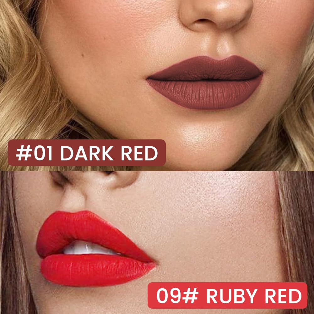 2Pcs Longwear Liquid Lip Liner Stain Marker Pen Set Long Lasting Waterproof, Dark Ruby Red Matte Semi Permanent 24 Hour Lip Liner and Lipstick Combo, Color Stay Lipliner All Day, Lips Stain peel off