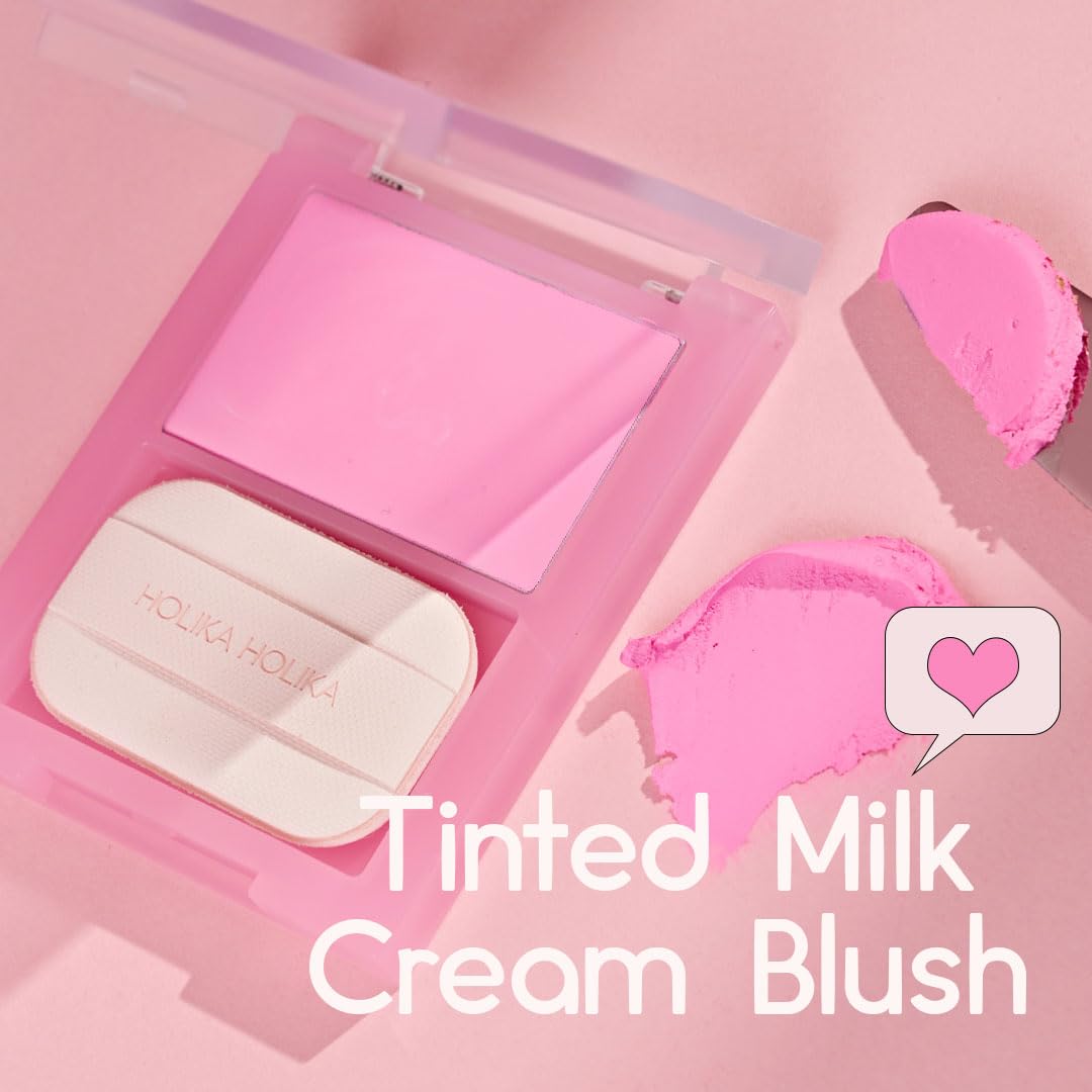 HOLIKA HOLIKA Colored Milk Cream Blush 07 ROSY OAT: Glowing, Natural Makeup, Glossy Finish, Soft, Creamy Dough like texture, Shimmer, Radiant, Plumping, Cheek, Lightweight, Clean, Buildable
