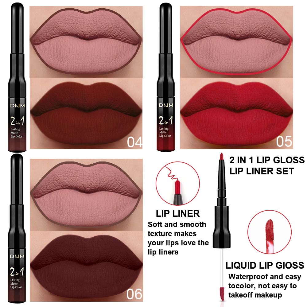 evpct 3Pcs Dark Brown Ruby Deep Red Matte Lip Liner Pencil and Liquid Lipstick Sets for Women Long Lasting Waterproof, 24 Hour Lipstick Lip Stick/Gloss Set labiales mate 24 horas originales, 02