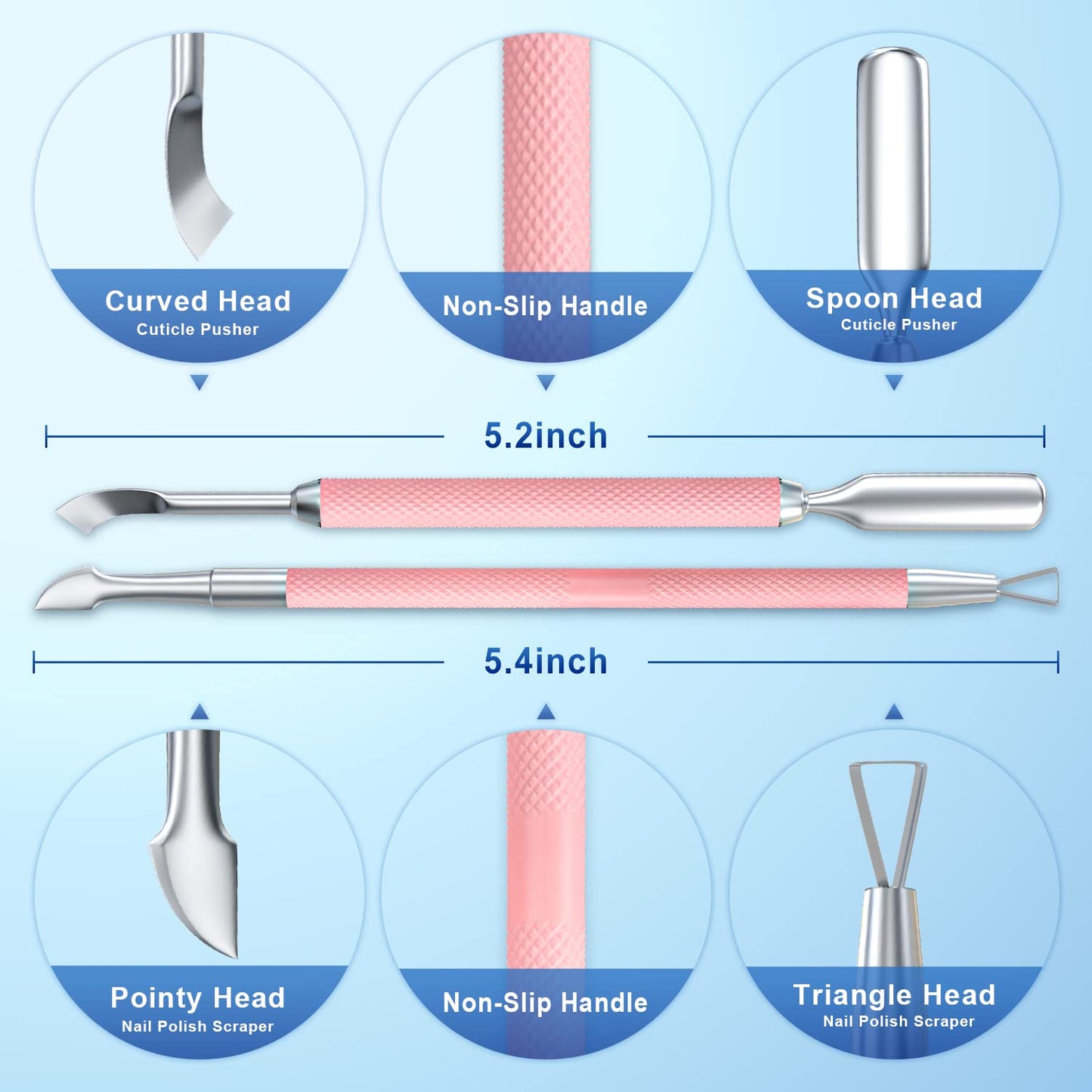 2PCS Metal Pink Cuticle Pusher and Scraper, Nail Trimmer Cutter Stainless Steel Gel Scraper Tool, Nail Polish Remover Peeler Durable Salon Manicure Pedicure Cleaner for Fingernail and Toenail