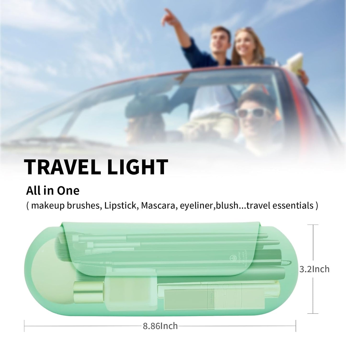 Silicone Makeup Brush Holder Travel Cosmetic Bag：Soft Portable Cosmetic Face Brushes Holder with Upgrade Anti-Fall Out Magnetic Closure, Large Travel Makeup Brush Case - Green