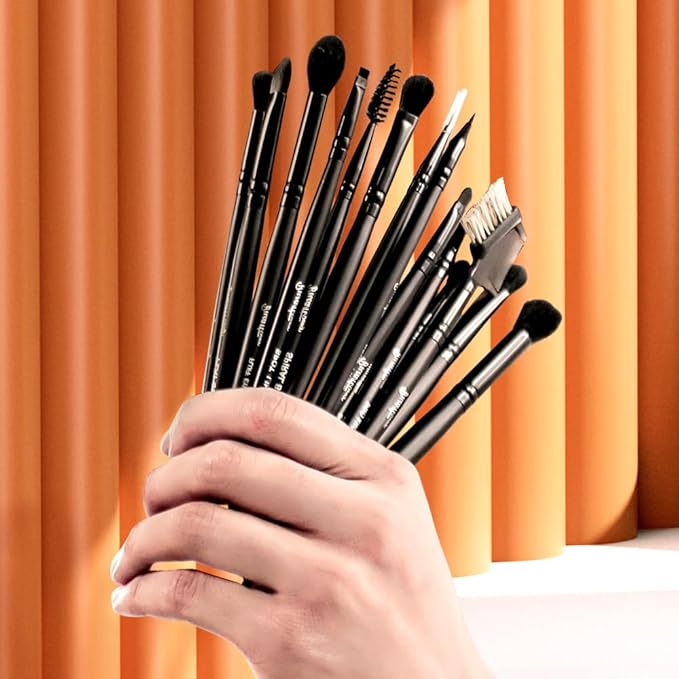 Bueart Design 15Pcs Professional Eyeshadow Brush Set For Eye makeup Blending,Brow grooming,Concealing,eyeshader, With premium ultra soft synthetic vegan Hair