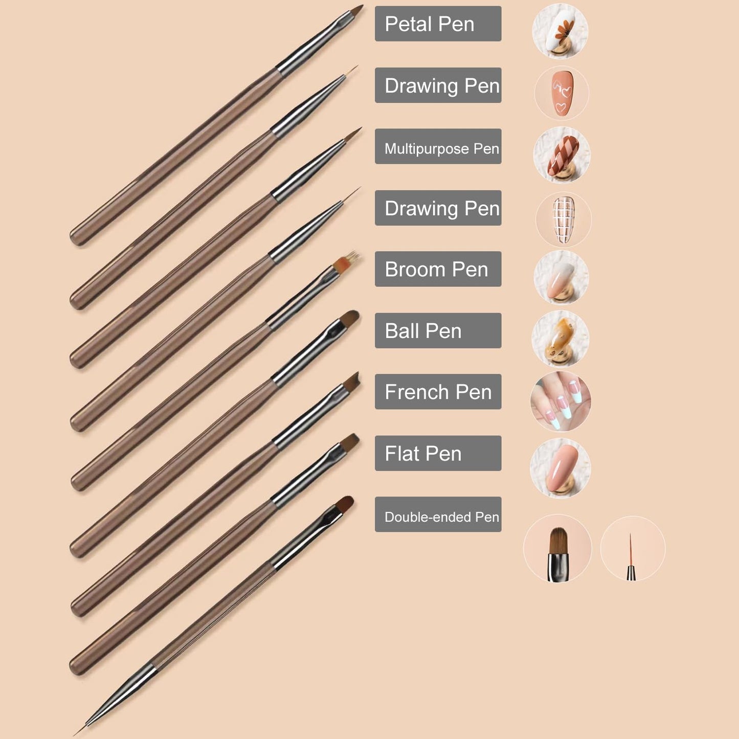9pcs Nail Art Brushes Set, Acrylic Nail Brush, Nail Art Design Pen Painting Tools with Nail Extension Gel Brush, Builder Nail Gel Brush, Nail Dotting Pen Salon at Home Diy Manicure