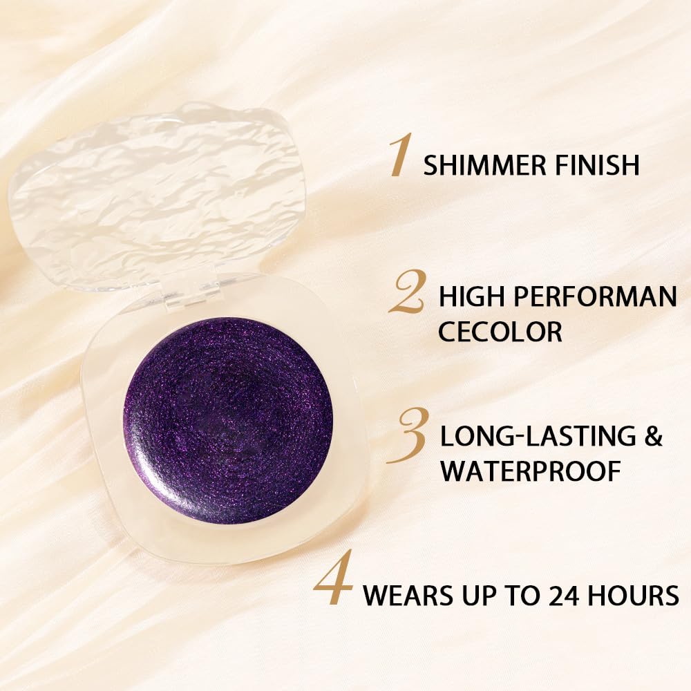 Dark Purple Cream Glitter Shimmer Metallic Eyeshadow Palette Makeup Halloween Birthday Party Wear, Natural Single Mini Instant Holographic Eyeshadow For Women, Sombras Crema Para Ojos