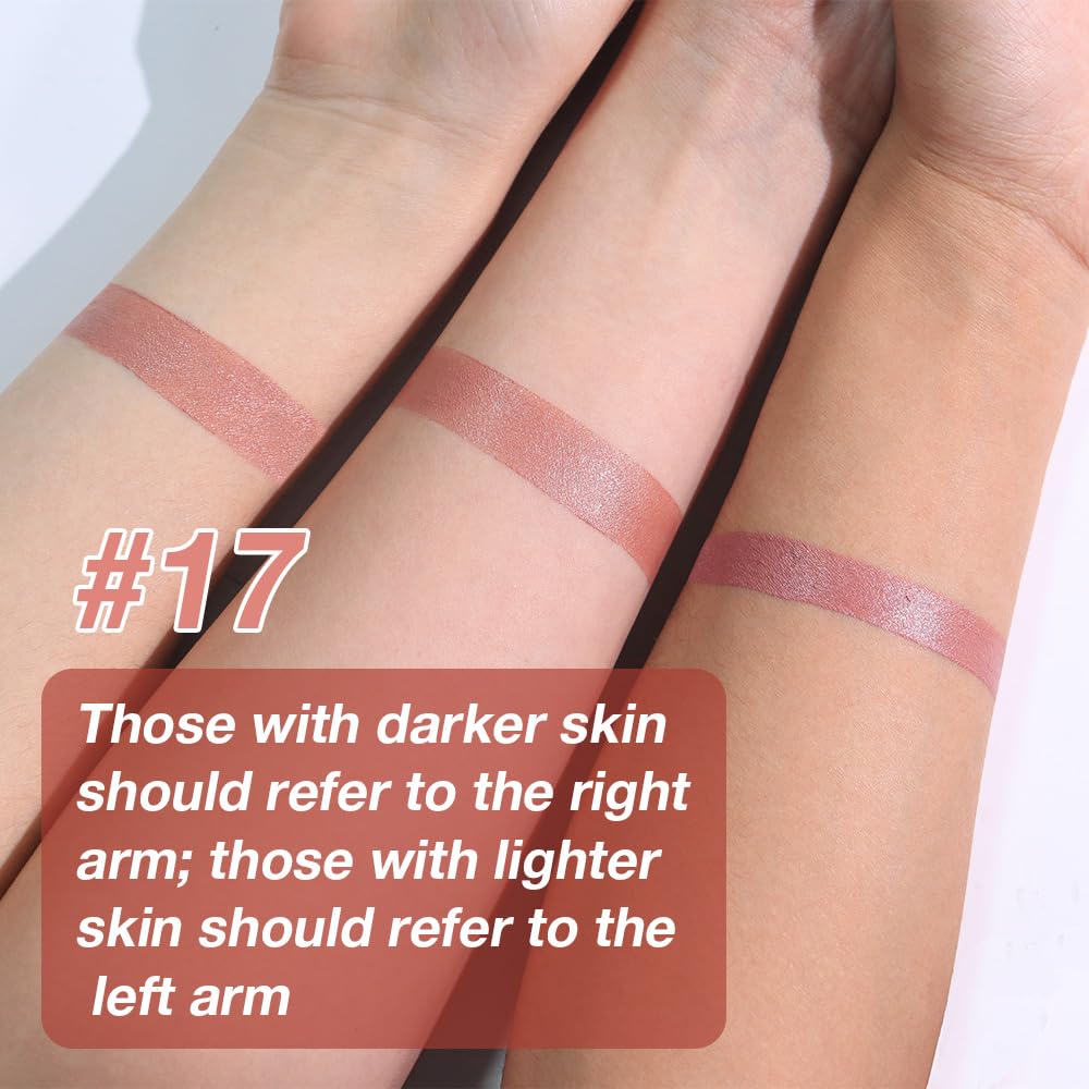 evpct 1Pcs Rose Nude Pink Metallic Shine Shimmer Lip Liner and Lipstick Combo Set Kit for Women, Lightweight Hydrating Formula High Impact Full Coverage Lipstick and Lip Liner Makeup Gloss, 17#