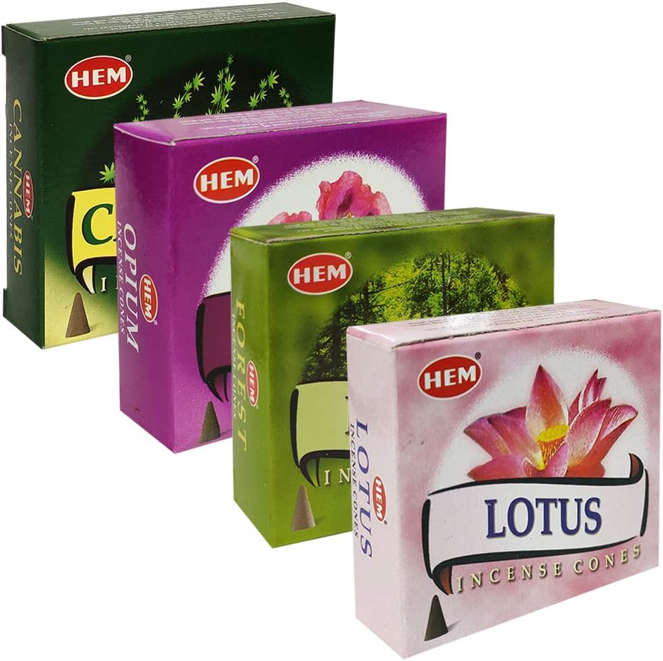 Hem Incense Cones Variety Pack #2 and Cone Incense Burner Bundle with 4 Most Liked Fragrances
