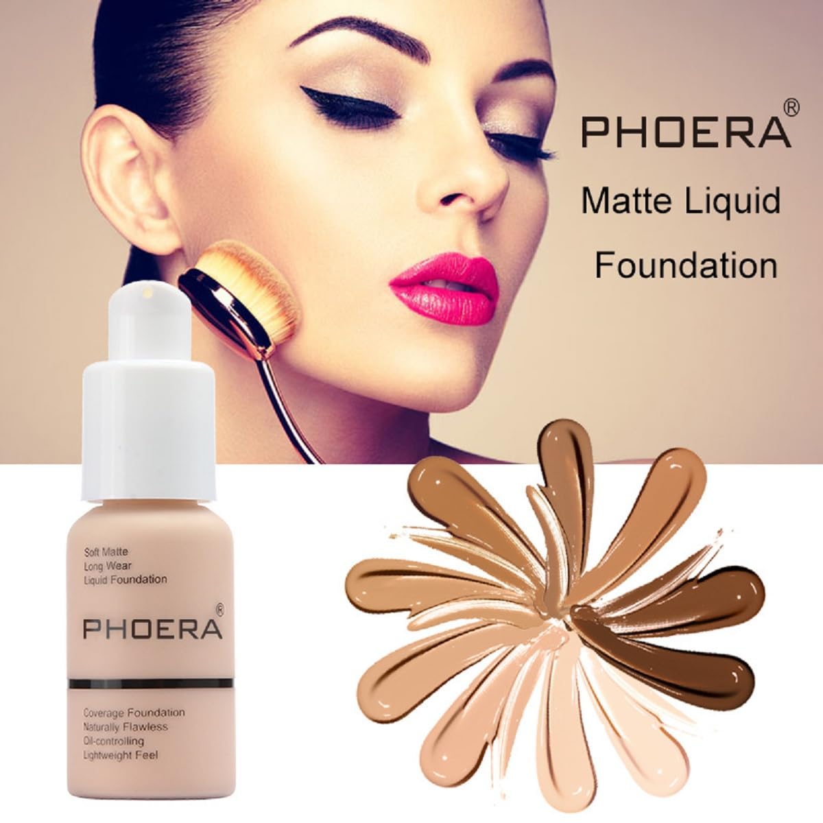 2 Pack PHOERA Foundation, Long-Lasting Waterproof Oil Full Coverage Flawless Soft Matte Liquid Foundation.105 San
