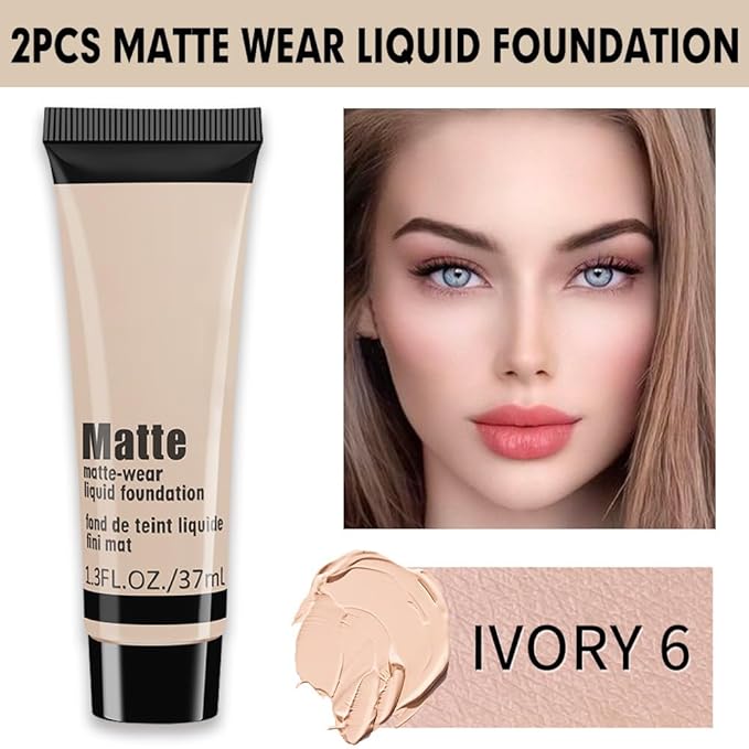 1 Pack Liquid Foundation Cream for Face Makeup,Durable Full Coverage Matte Concealer Make Up,Oil Control & Waterproof Base Primer -1 Fl.Oz-IVORY 6#