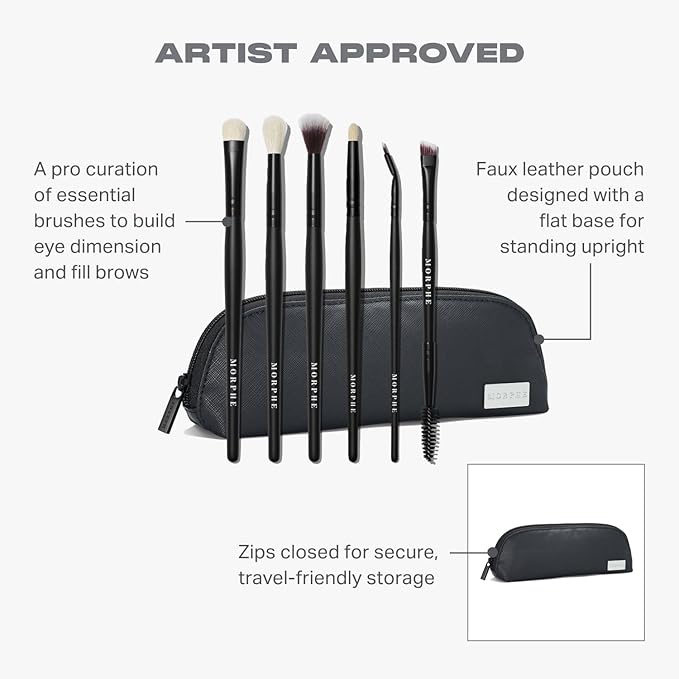 Morphe Eye Stunners Brush Set - 6 Piece Eyeshadow Brush Set - Lining, Blending & Angled Eyeshadow Brushes - Made with Natural & Synthetic Bristles and Includes Makeup Brush Case (6 Count)