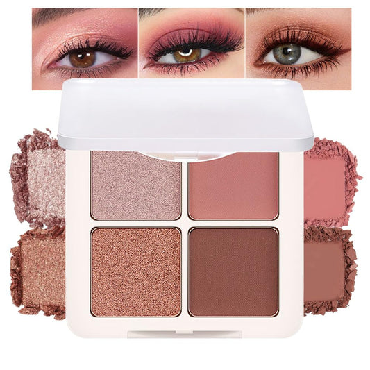 4 Colors Matte Shimmer Eyeshadow Makeup Palette,Rose Gold Nude Pink Natural Neutral Eye Shadow Palette,Long Lasting Waterproof Naturing-Looking Women Girls Eye Shadow