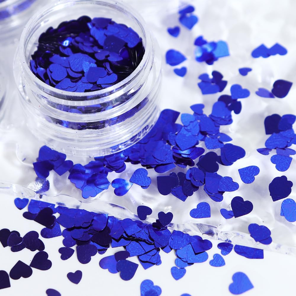 6Grids Christmas Nail Art Glitters Blue Nail Sequin 3D Snowflake Butterfly Heart Powder Nail Glitter Sequins Flakes DIY Winter Xmas Nail Decals for Women Girls Nail Art Decoration Accessories