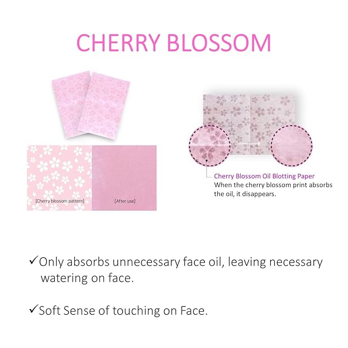 [100 Counts + Mirror Case] Cherry Blossom Natural Oil Blotting Paper for Face Korean with Mirror Case