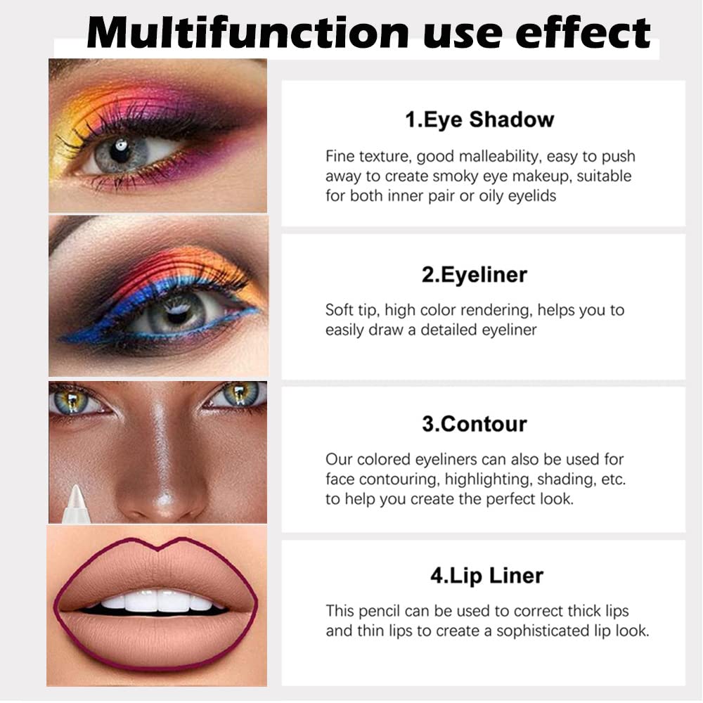 Kaely 6Pcs Glitter Gel Eyeliner Pencil Set for Women, Color Eye Liner Waterproof Smudge Proof with Sharpener, High Pigmented Eye Makeup Liners, lapiz de ojos delineador de ojos contra el agua, 03