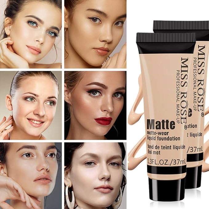 2 Pack Liquid Foundation Cream for Face Makeup,Durable Full Coverage Matte Concealer Make Up,Oil Control & Waterproof Base Primer -1+1 Fl.Oz (BEIGE 3#)