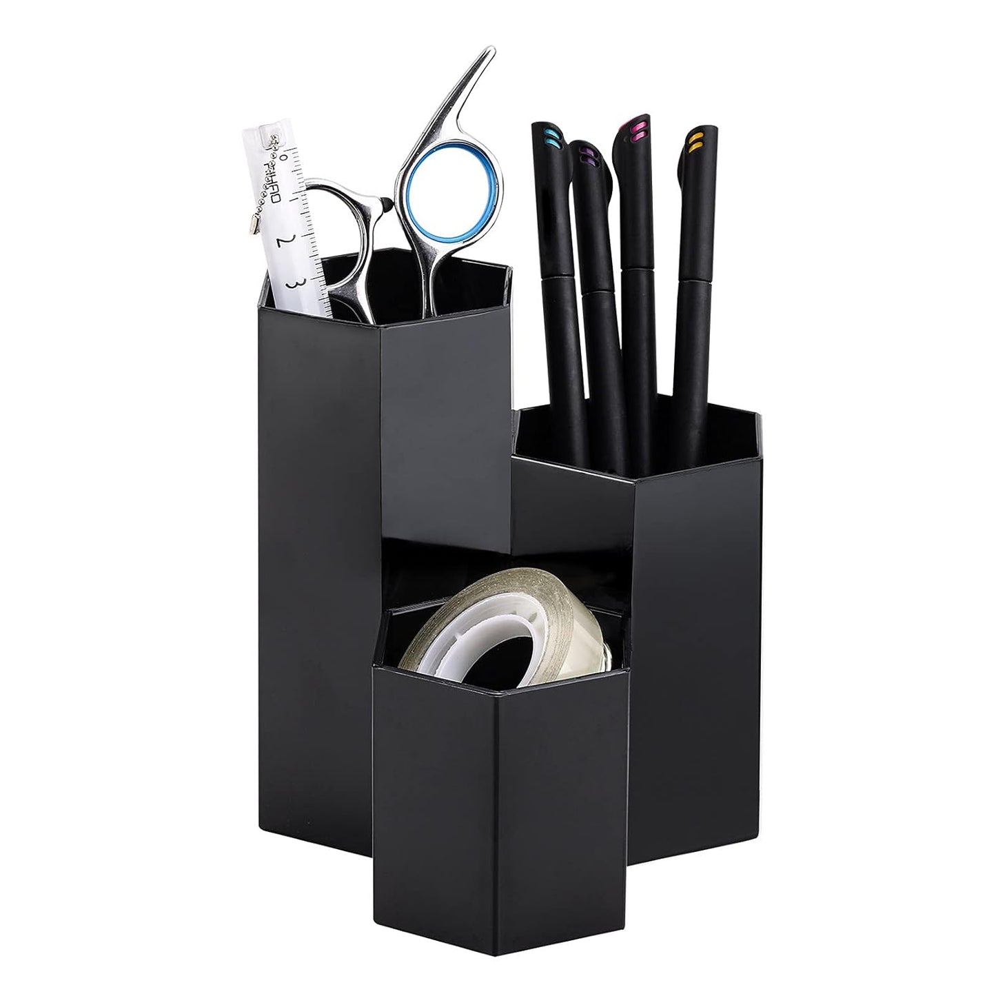 LoveBB Makeup Brush Holder Organizer, 3 Slot Plastic Cosmetics Brushes Pen Storage Solution, Black