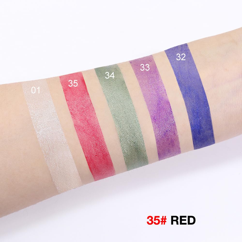 evpct Red Shimmer Cream Eye Shadow Brightener Sticks Set for Eyes, Red Shimmery Matte Pencil Eye shadow Applicator Stick Pen Palette Makeup Waterproof sombras en crema para ojos 35#